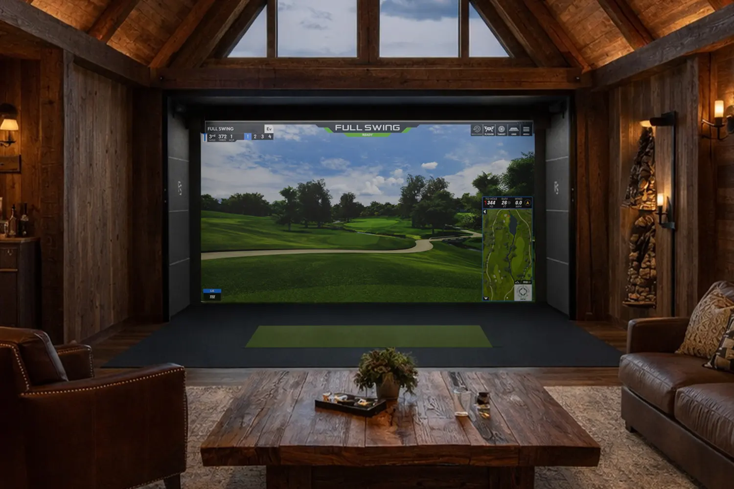 A simulator room built into a warm, finished living space