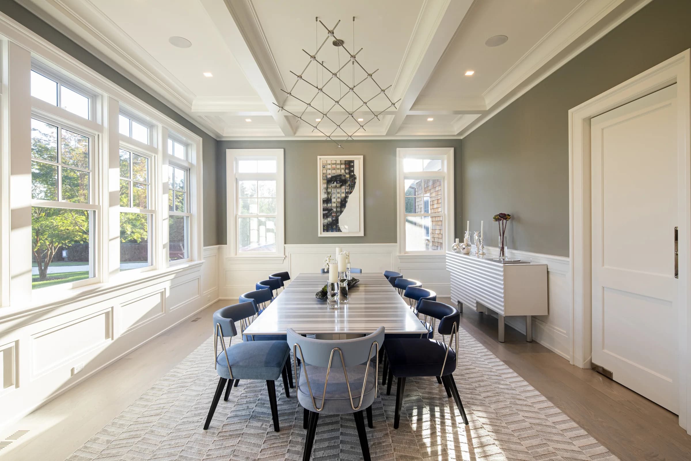 The dining room in daylight, set for dinner
