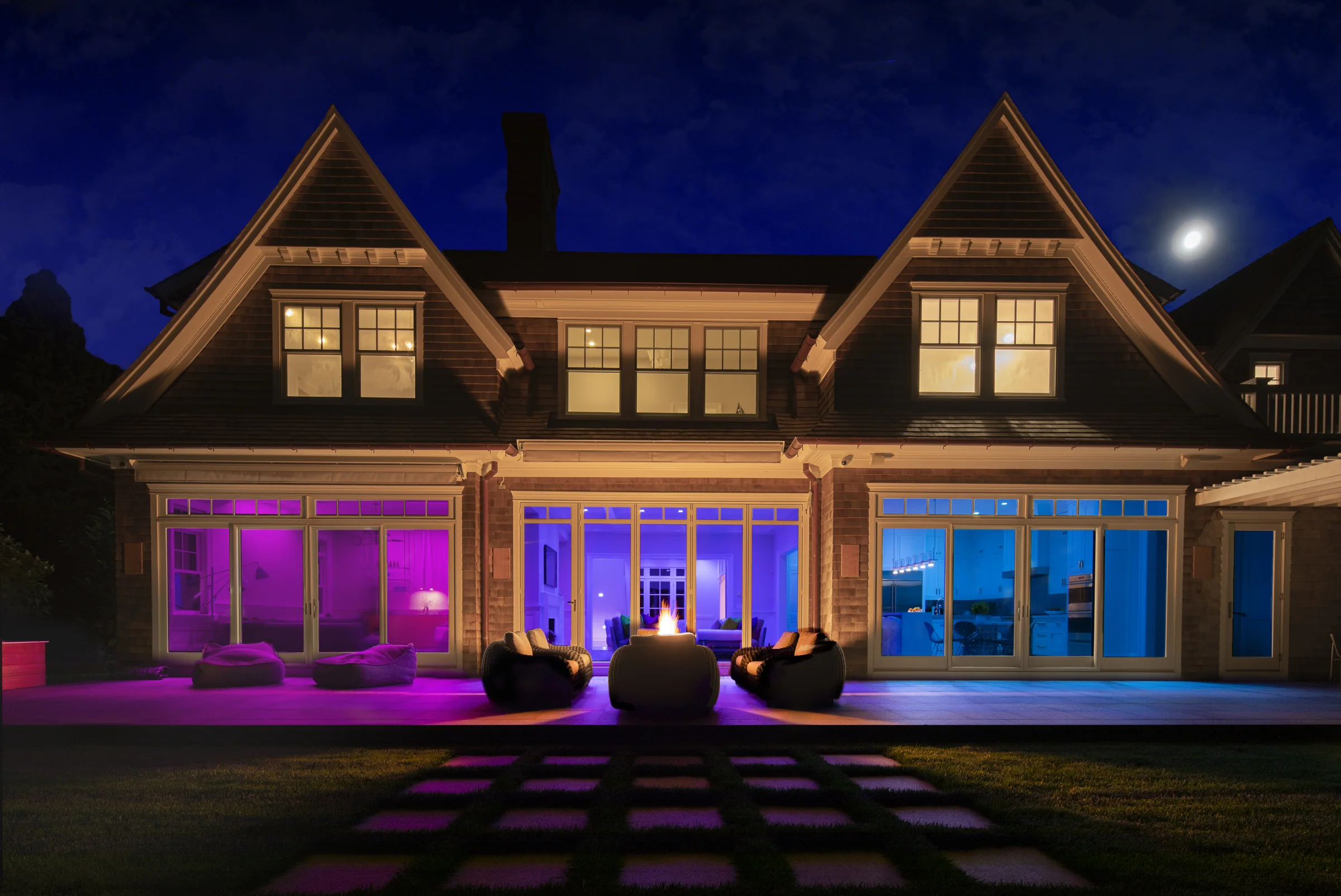 The Hamptons estate at dusk