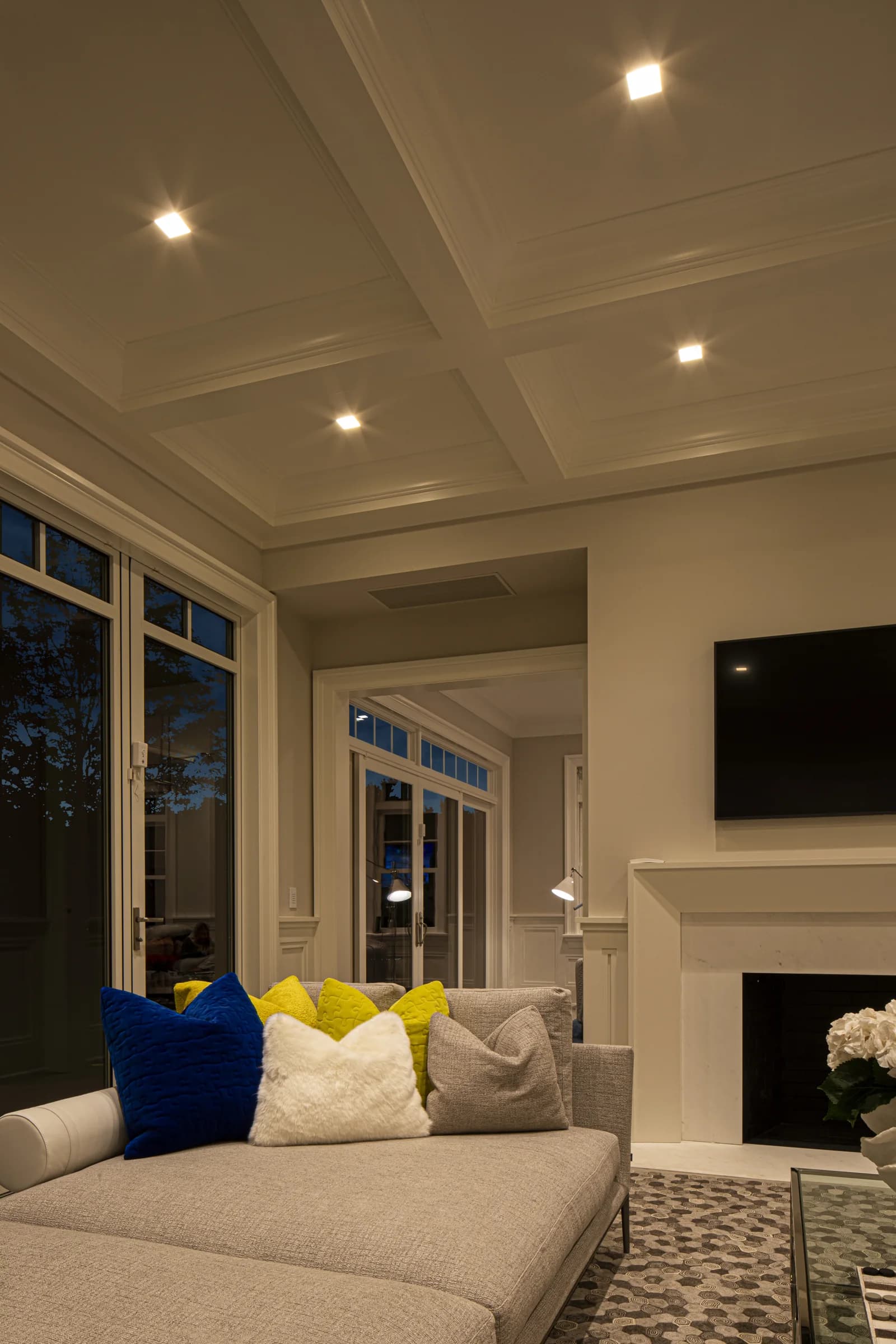 The family room warm and quiet in the evening