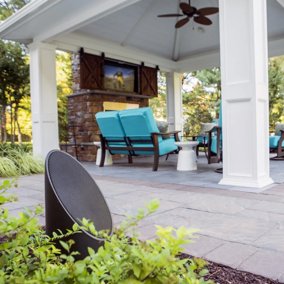 Coastal Source bollard speaker, part of a zoned outdoor audio system