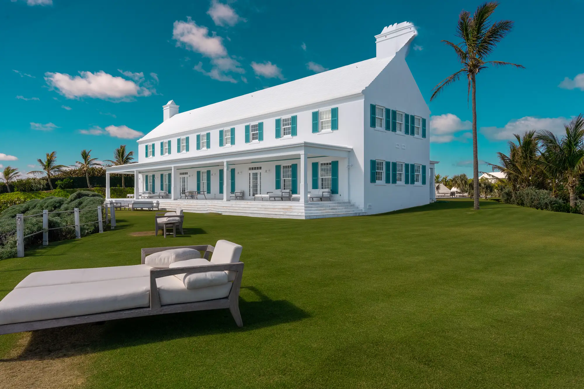 The main house across the lawn, edge to edge