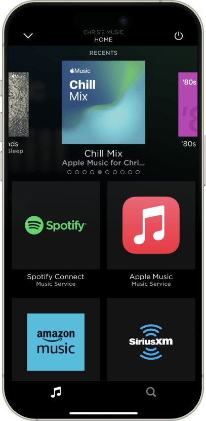 Music control in the Savant app on an iPhone
